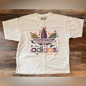Adidas White Tee with Multicolor Graphic